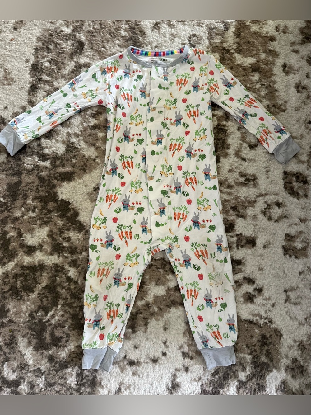 Magnetic Me White coverall with Bunny, Carrot & Multi-Color Accents